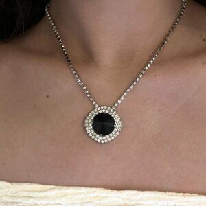 Handcrafted Rhinestone Shiny Silver Chain Swarovski Black Crystal Necklace Luxe